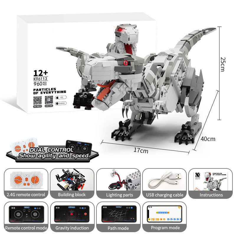 Programmable, electric, remote-controlled walking Tyrannosaurus Rex building blocks 